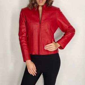 Vintage KC Collections red leather zip moto biker jacket